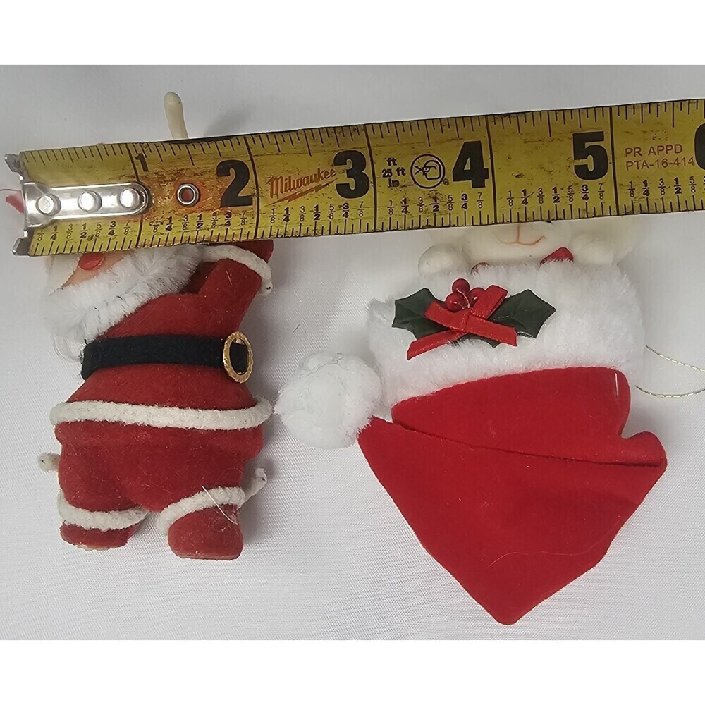 Lot of 2 Vintage Flocked Felt Mouse & Santa Christmas Tree Ornaments 4.5" - Picture 8 of 8